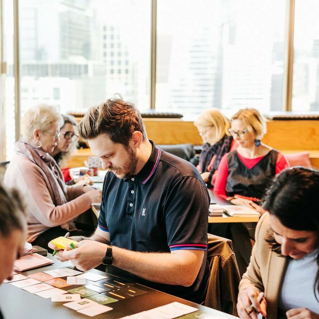 Participants at an emotional culture deck workshop with Lorissa Garcia in Melbourne Australia